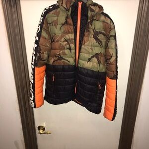 Camouflage and Black Hooded Jacket